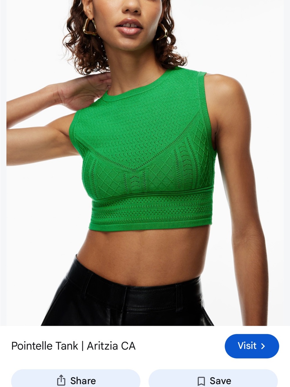 Babaton Bright Green Pointelle Cropped Tank